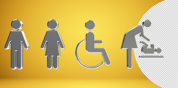 Icônes de toilettes, symbole homme et femme, panneaux de toilettes, panneaux de toilettes WC, illustration PNG transparent