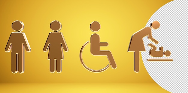 Icônes de toilettes, symbole homme et femme, panneaux de toilettes, panneaux de toilettes WC, illustration PNG transparent