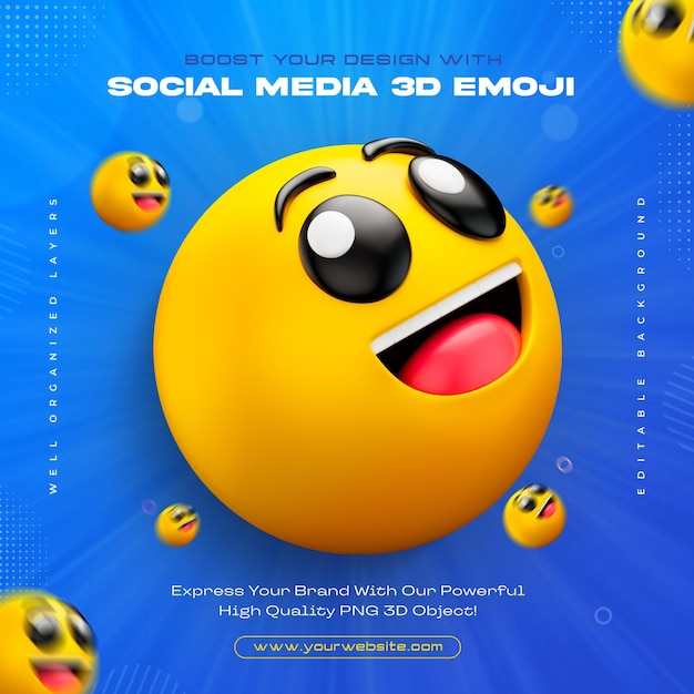 Iconha de emoji triste isolada Ilustração de renderização 3D