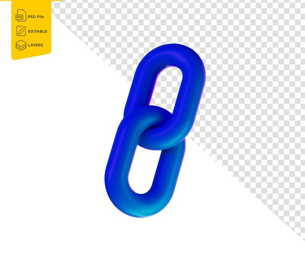 Iconica 3D blu del collegamento della catena con una finitura lucida che simboleggia la connessione e l'unità illustrazione 3D