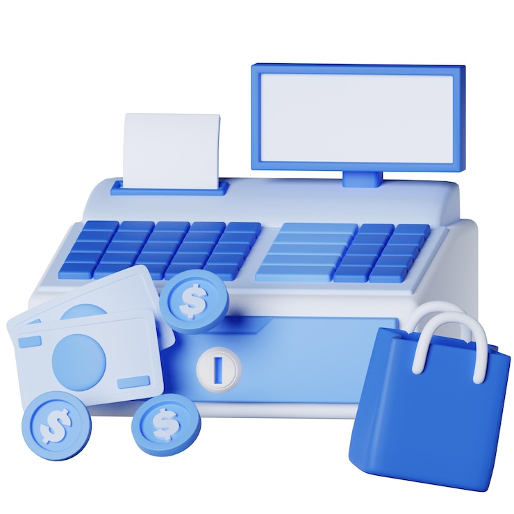PSD iconica 3d di cash register shopping commerce