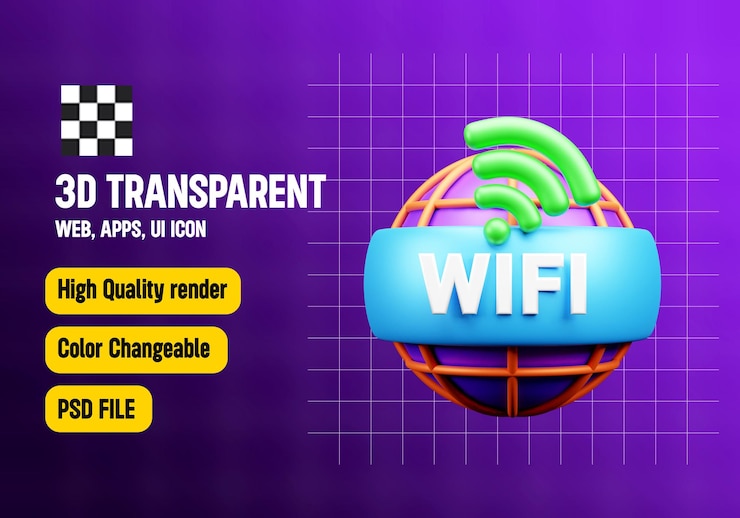 PSD iconica 3d di connessione wi-fi o iconica 4d di future things