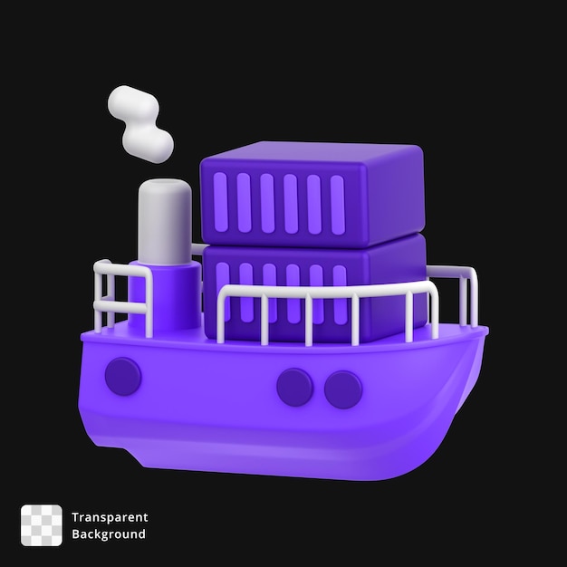 Iconica 3D di una nave che trasporta rimorchi in transito