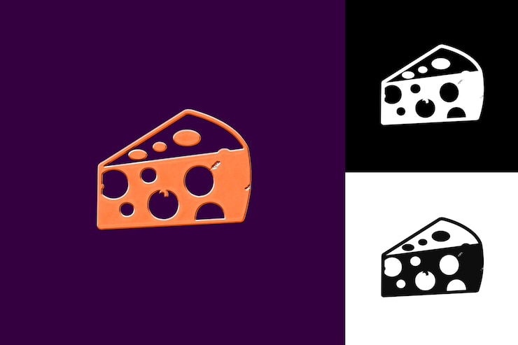PSD iconica alimentare del formaggio svizzero con un blocco, una ruota o una fetta di formaggio piatto illustrazione food vector design