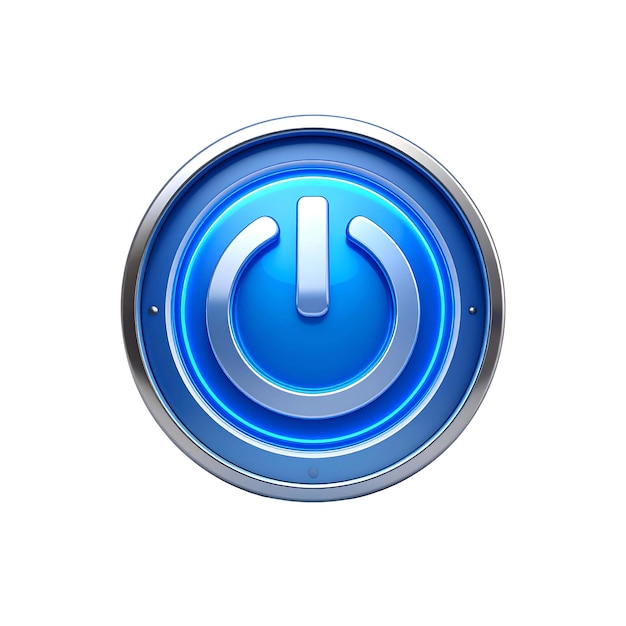 Iconica blu luccicante del pulsante di accensione tecnologia digitale ui ux 3d off web app