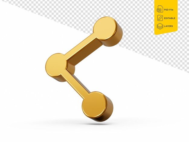 Iconica d'oro di condivisione Link Iconica del pulsante Simbolo isolato su sfondo bianco Illustrazione 3D