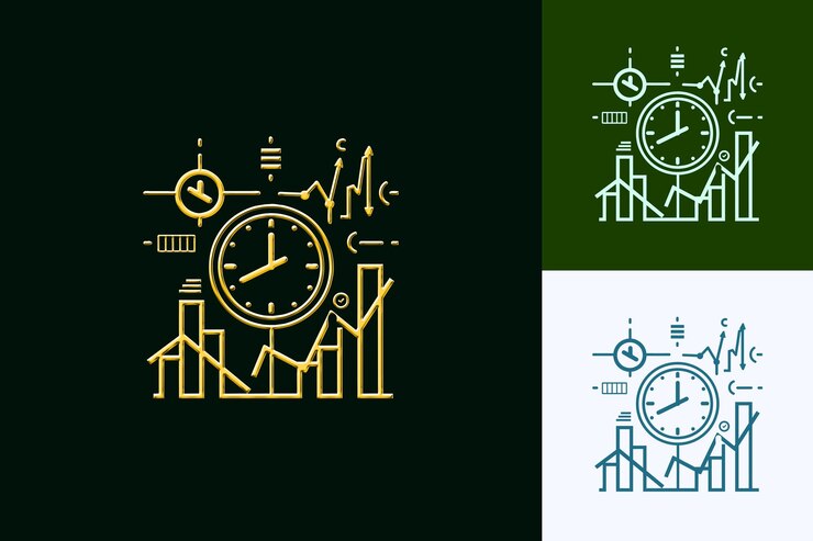 PSD iconica del mercato dei futures con un orologio o un contratto e disegni di icone minimalisti astratti