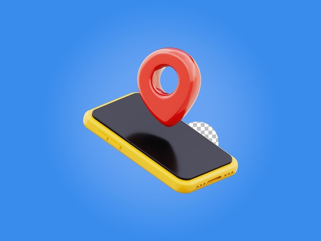 Iconica della mappa simbolo del puntatore della mappa sul telefono cellulare illustrazione di rendering 3D