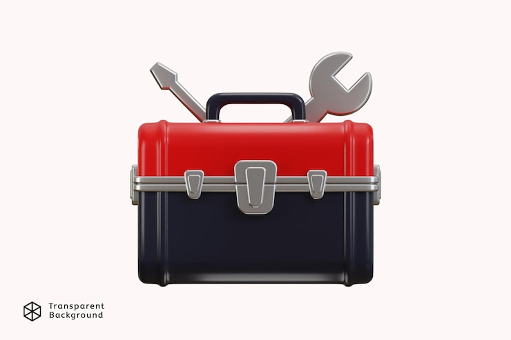 PSD iconica della scatola di strumenti illustrazione vettoriale di rendering 3d