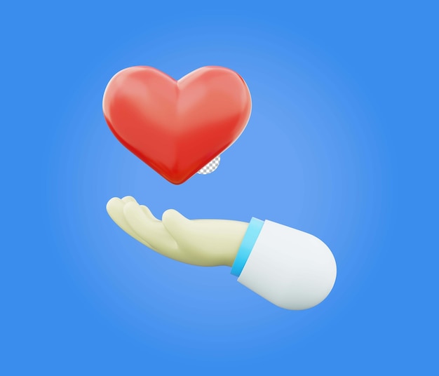 Iconica di cuore a mano 3D su sfondo trasparente