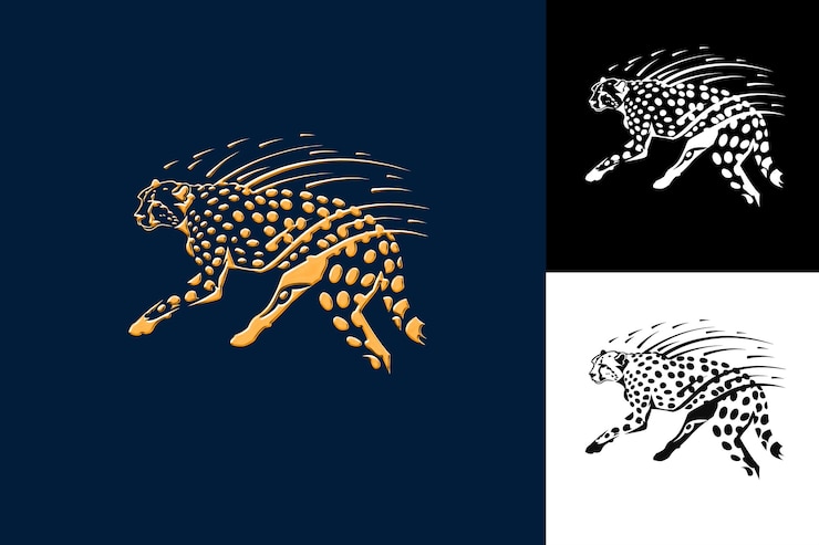 PSD iconica di ghepardo punti macchiati con velocità come la frontiera illustrazione agile di chee disegno artistico vettoriale animale