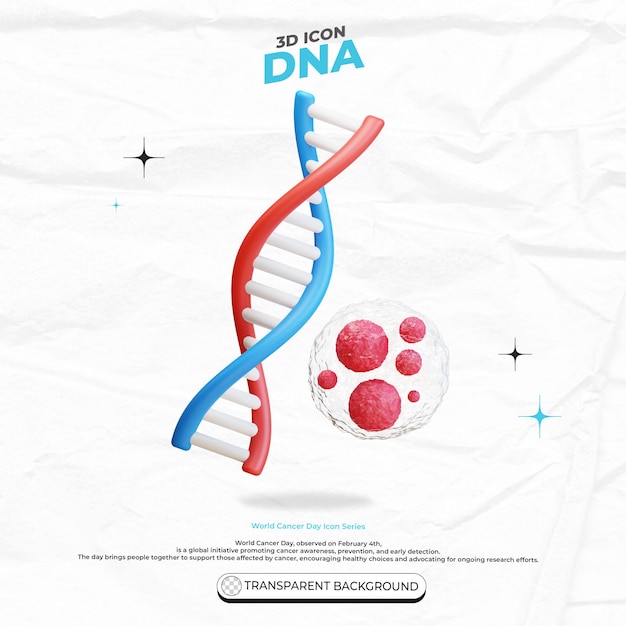 Iconica di illustrazione 3D del DNA con cellule staminali