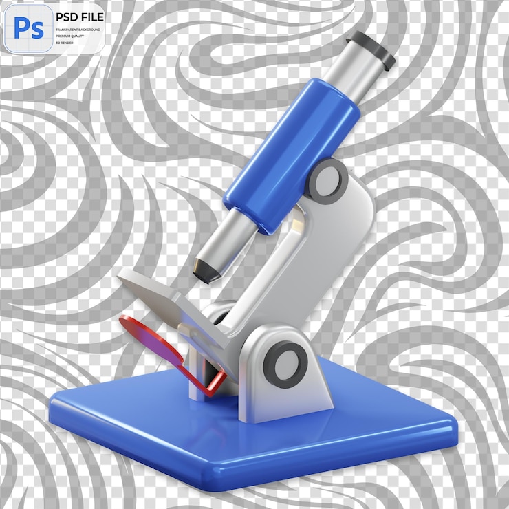 PSD iconica di illustrazione del rendering del microscopio 3d png isolata