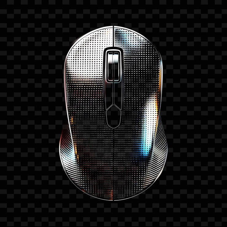 PSD iconica di mouse pulsante metallico opaco con disegno geometrico che delinea la forma y2k in tendenza decorativa