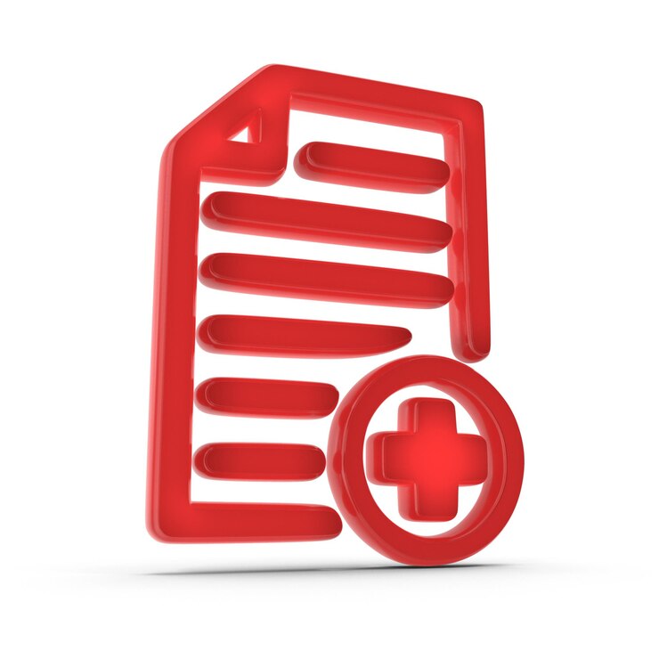 PSD iconica di relazioni mediche personalizzate in 3d per le cartelle cliniche, i file dei pazienti, la documentazione clinica