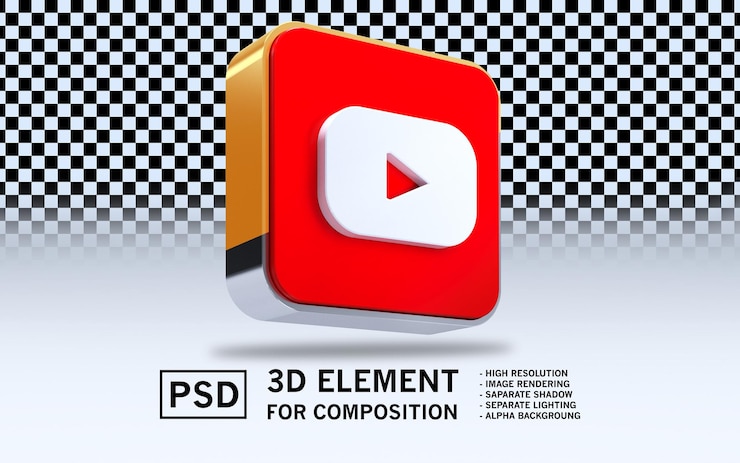 PSD iconica di rendering 3d sosmed youtube