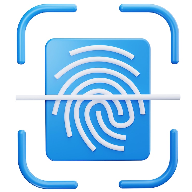 PSD iconica di scansione delle impronte digitali 3d per la sicurezza e l'autenticazione biometrica