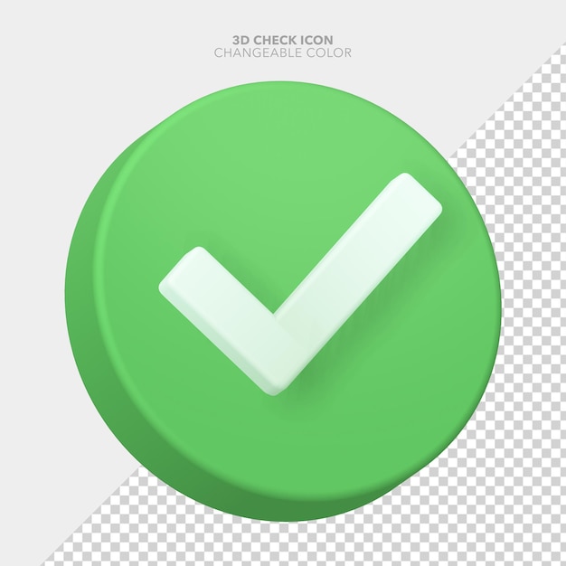 Iconica di spunta verde 3d corretta approvazione verificata sì controllo segno notifica app simbolo illustrazione nuova