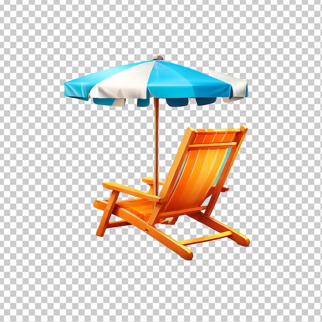 Iconica vacanza vettoriale 3D realistica letto da sole sulla spiaggia con sedia a sdraio in legno con ombrello