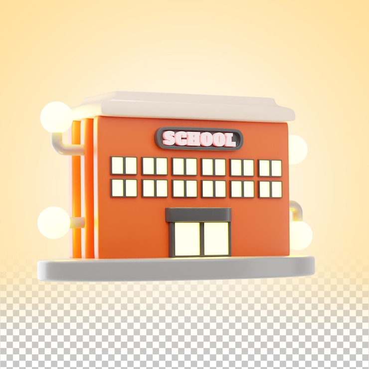 PSD icônico de edifício escolar futurista 3d com tecnologia educacional inteligente avançada