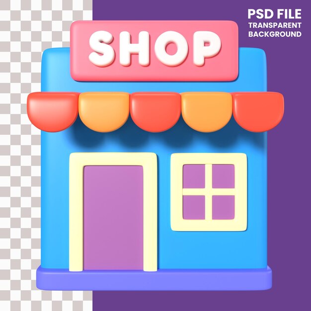 PSD icônico de ilustração 3d de loja online