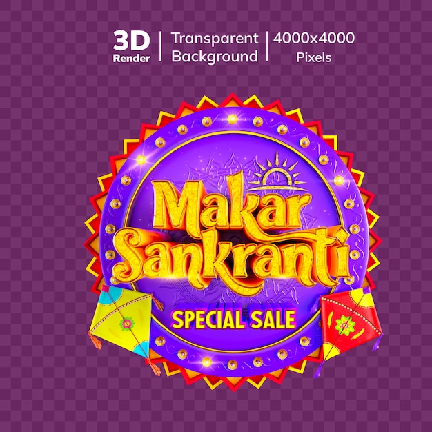 Icônico de venda especial de Makar Sankranti em 3D com pipas e borda festiva