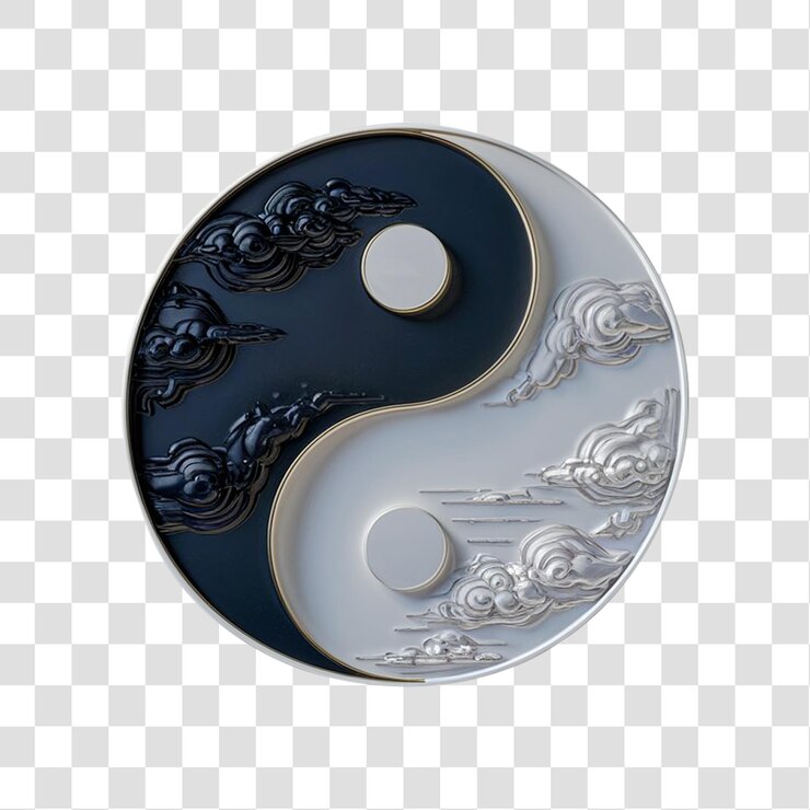 Un icónico símbolo de Yin Yang con nubes giratorias aisladas en un fondo transparente