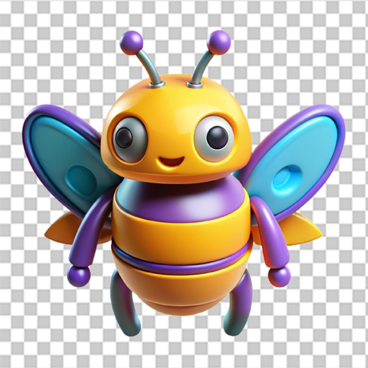 PSD icono 3d de una abeja robótica futurista con acabados brillantes y mecánica avanzada