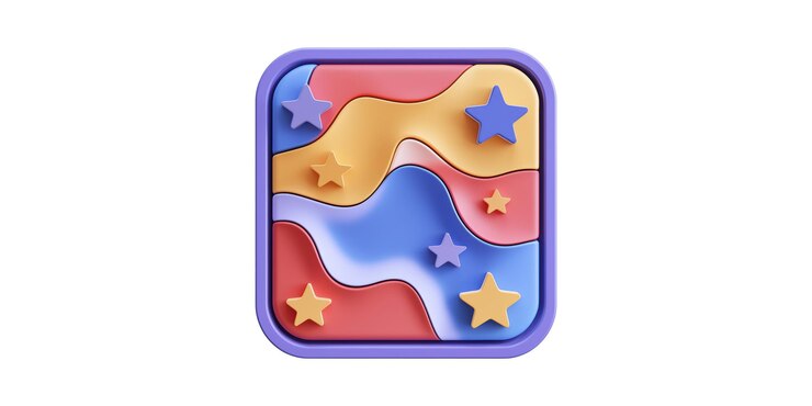 PSD icono 3d abstracto con estrellas y ondas de colores aisladas en un fondo transparente