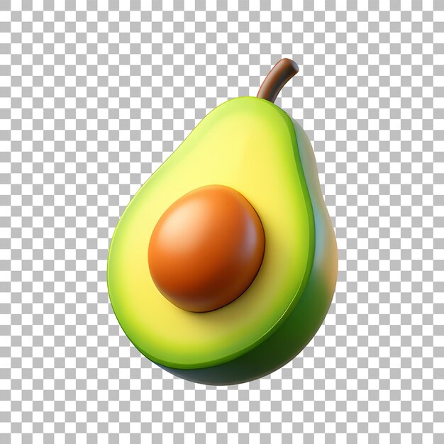 Ícono 3D de aguacate con estilo de emoji mínimo brillante objeto PNG aislado
