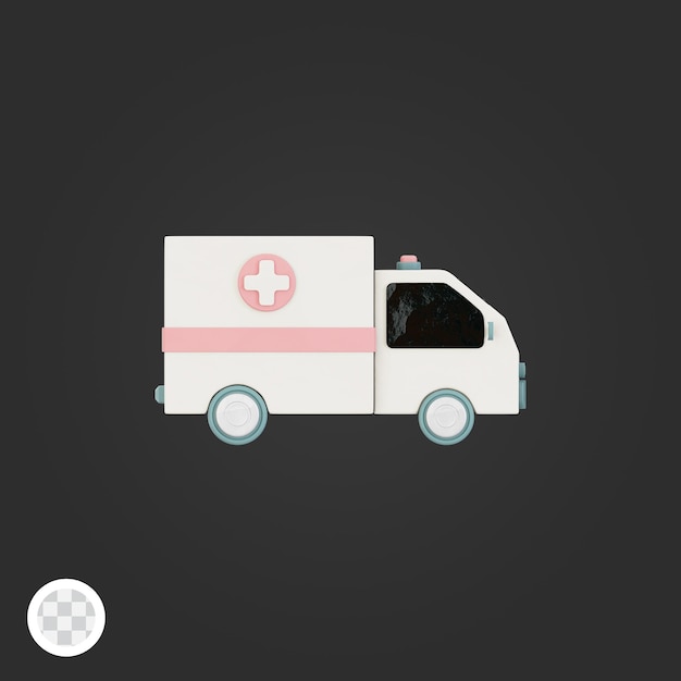 un icono 3D de ambulancia con una cruz blanca en la parte superior