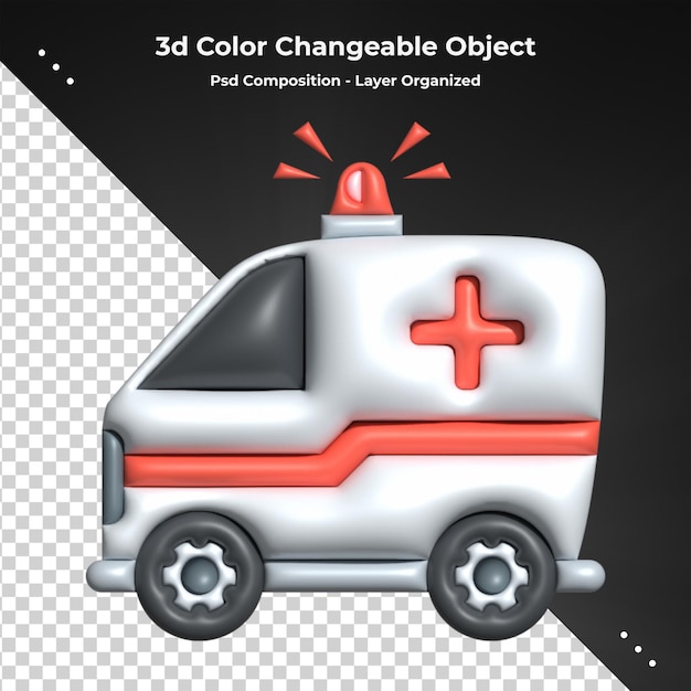 PSD icono 3d de ambulancia icono de renderizado 3d para composición psd