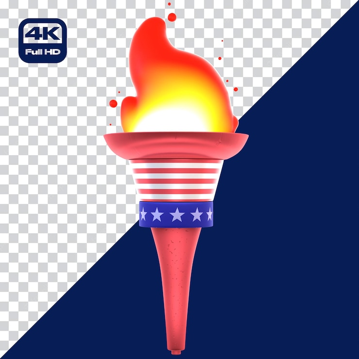 PSD icono 3d antorcha 4 de julio día de la independencia