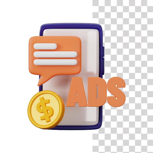 Icono 3D de anuncios en línea