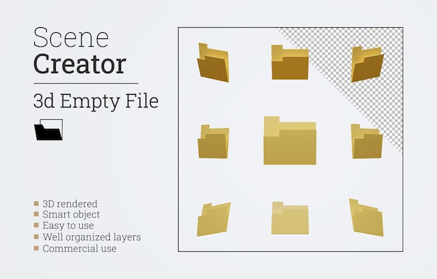 PSD icono 3d de archivos vacíos amarillos