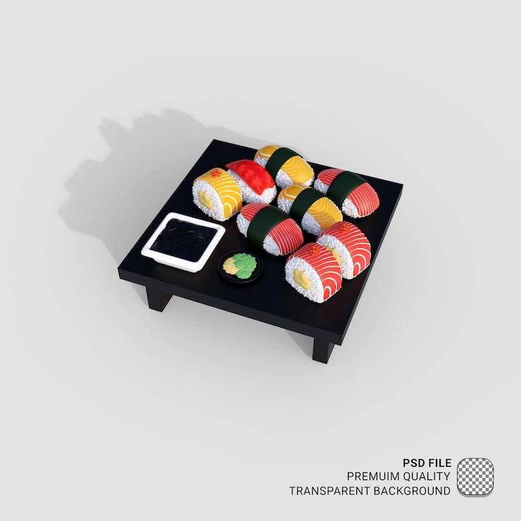 PSD icono 3d asia comida sushi ilustración