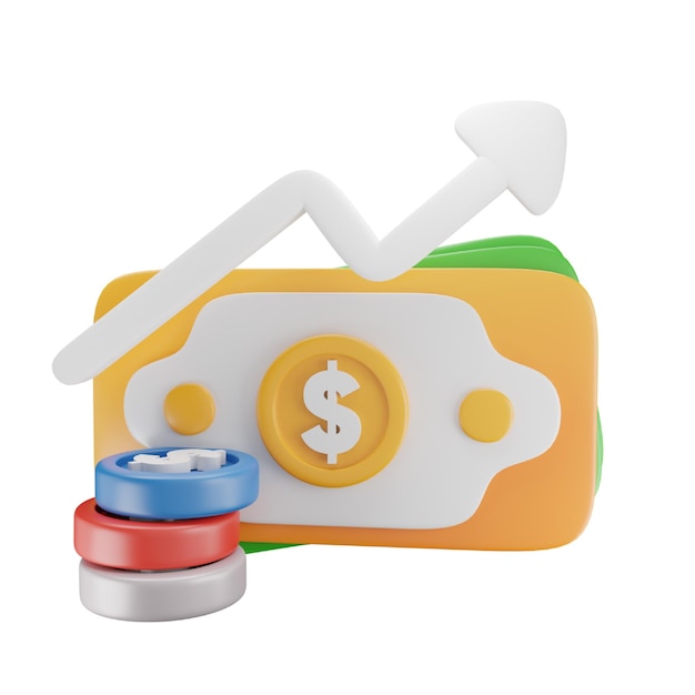 Icono 3d de aumento de dinero por dinero