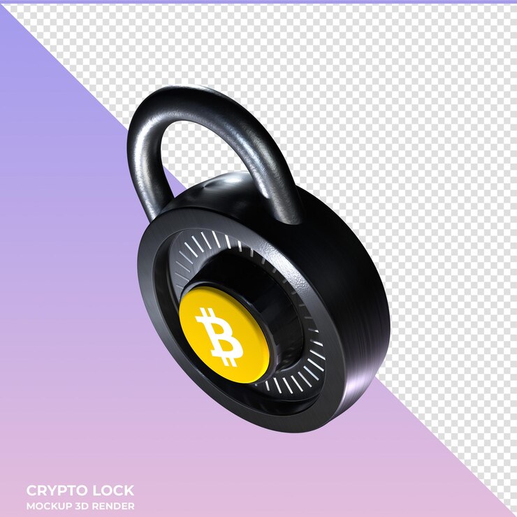 PSD icono 3d de bloqueo criptográfico de bitcoin sv bsv