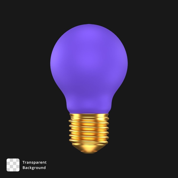 Icono 3D de una bombilla púrpura y dorada