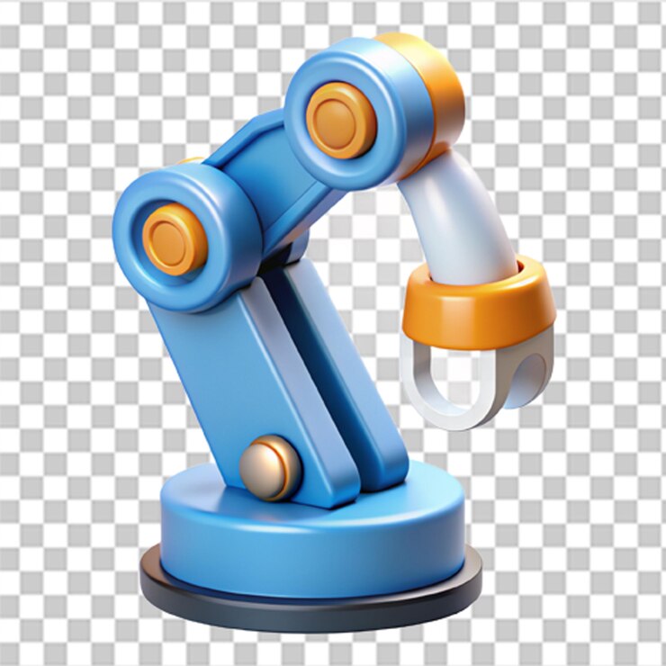PSD icono 3d de un brazo robótico de alta tecnología con acabados brillantes y características avanzadas