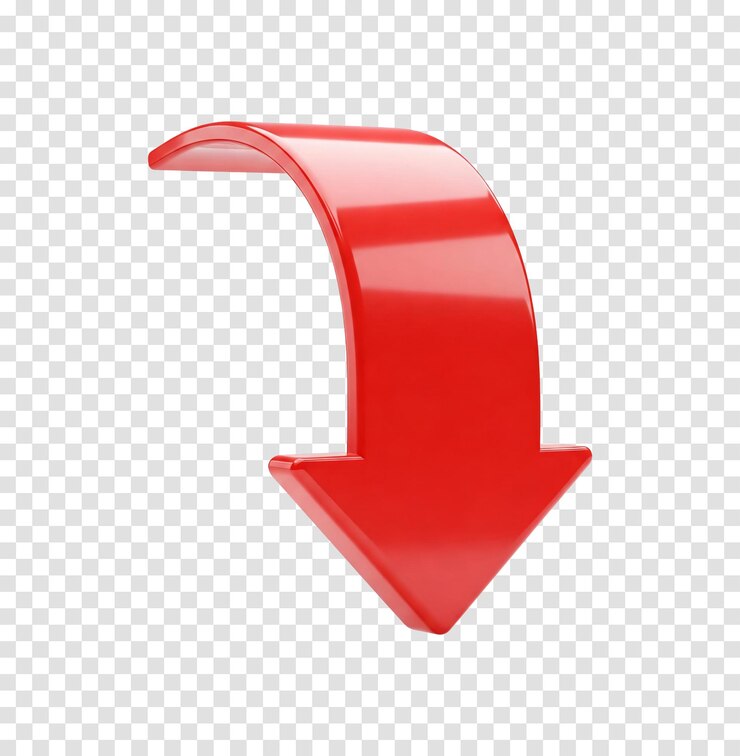 PSD icono 3d brillante con flecha roja curva hacia abajo en fondo transparente