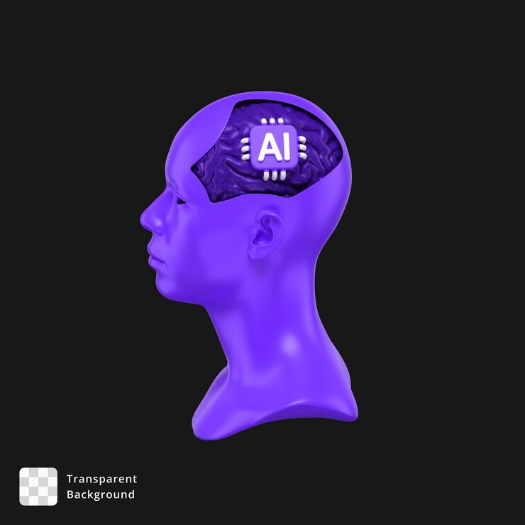PSD icono 3d de una cabeza humana con un chip de ia