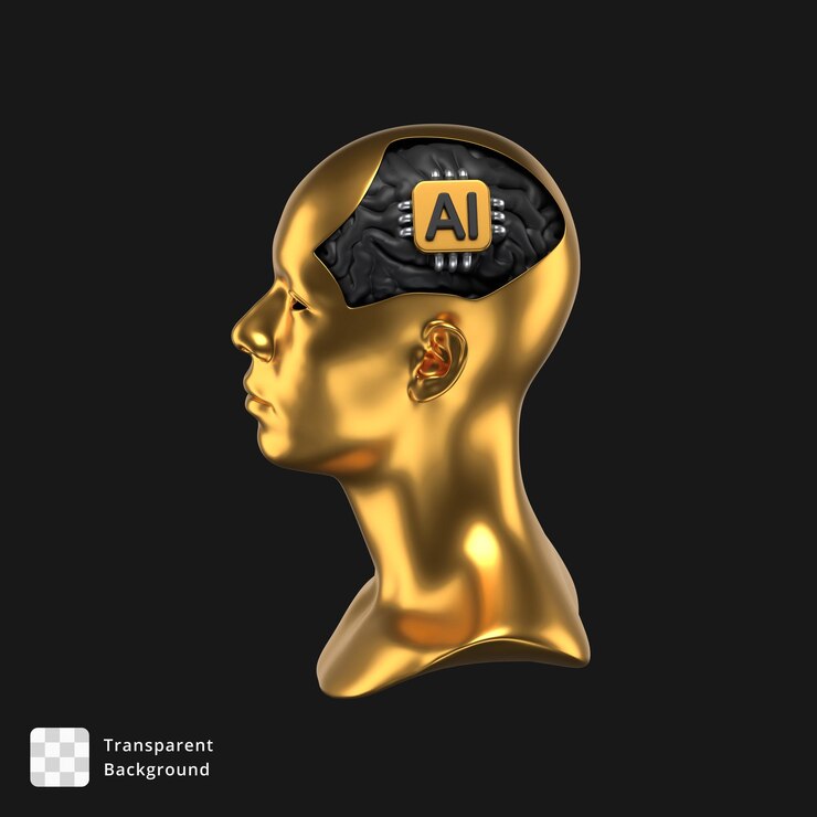 PSD icono 3d de una cabeza humana con un chip de ia