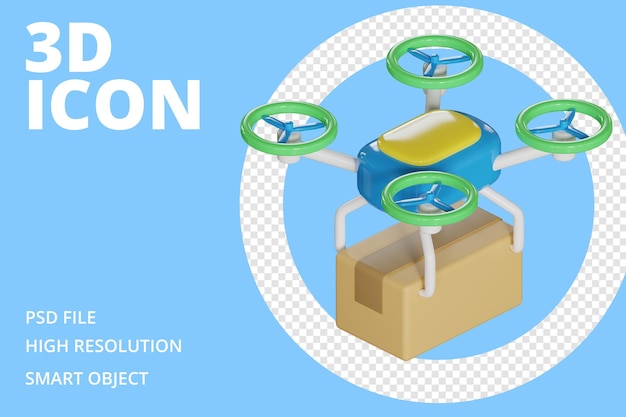 Icono 3D de caja de entrega de Drone