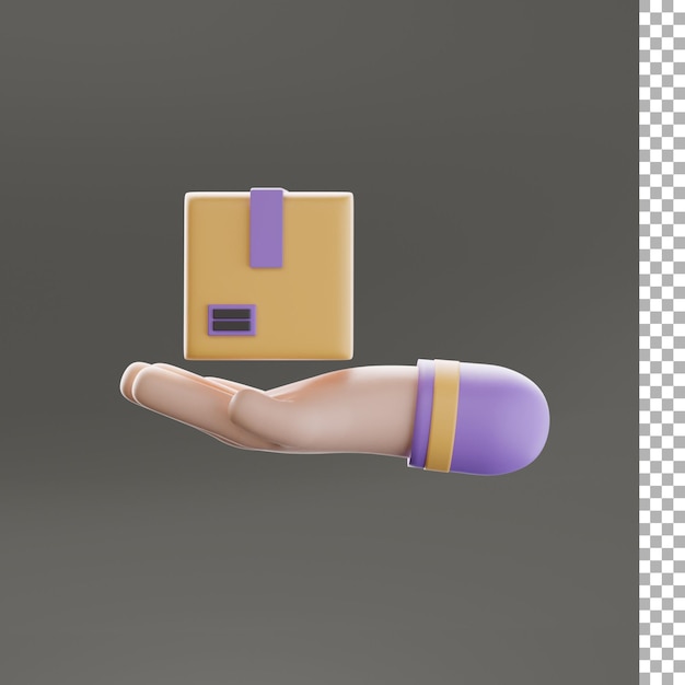 Icono 3d de caja de mano y paquete