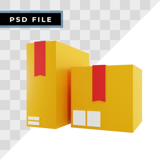 PSD icono 3d de la caja del paquete, aislado en fondo blanco, ilustración 3d de comercio electrónico