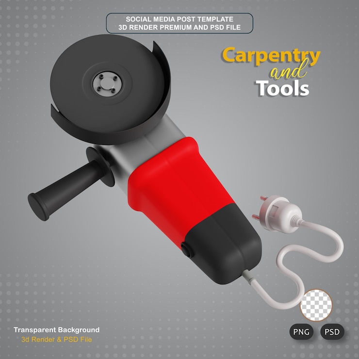 PSD icono 3d de carpintería y herramientas de molienda angular