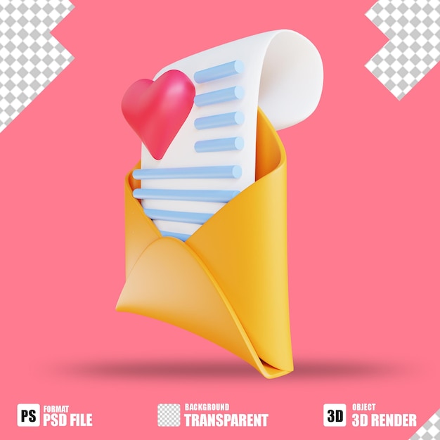 Icono 3D carta de amor 9 adecuado para el día de san valentín