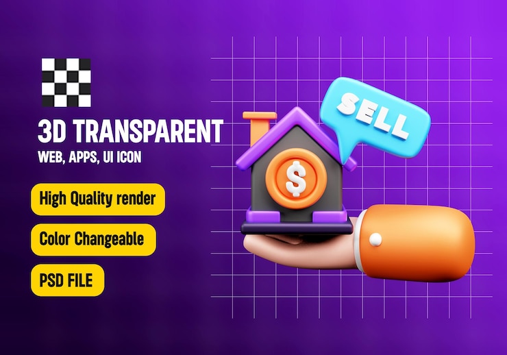 PSD icono 3d de casa para vender o icono 3d de estado real