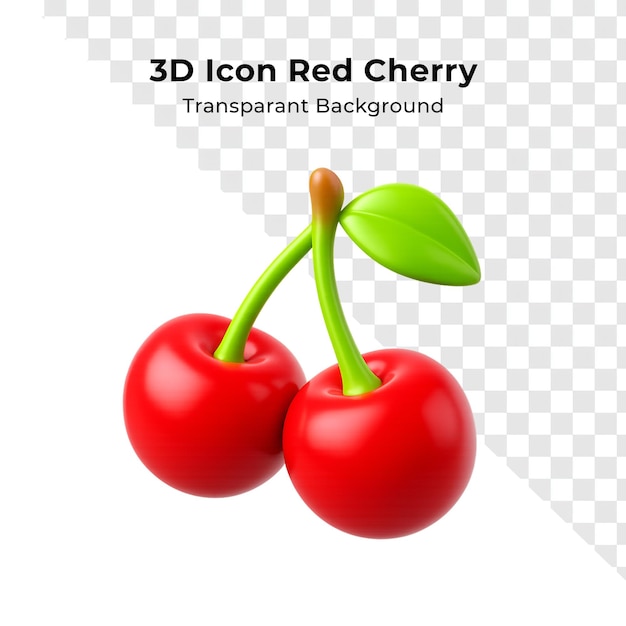 Icono 3D de cerezas rojas con fondo transparente